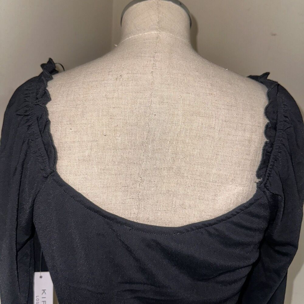 NWT Kirious Cropped Gathered Mesh Net Sleeves Halter Top Size Large - Picture 11 of 14